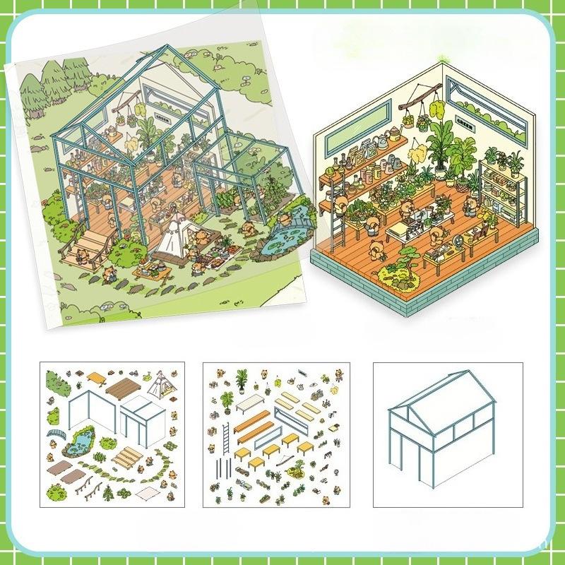 Cartoon Miniature Scene 3D Stickers Retro DIY  PET Landscape Stickers Decompression Korean Stationery Scrapbooking Posters
