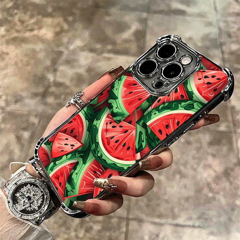 Watermelon Summer Fruit Soft Phone Case For iPhone 15 16 17 Air 14 Pro Max 16E Plus 13 12 Mini Plating Anti-Fall Fundas