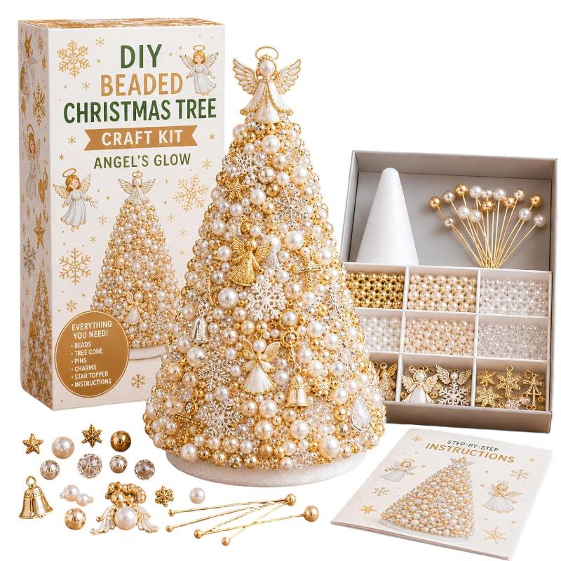 Kit de manualidades para árbol de Navidad con cuentas DIY, Mini árbol de cuentas con adorno superior exquisito, Decoración de mesa navideña hecha a mano para el hogar Christma