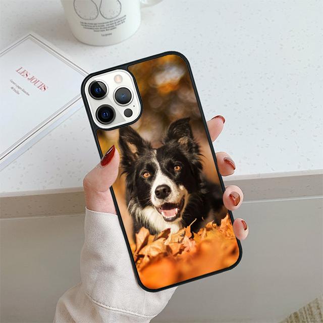 Lovely Border collie dog flower Phone Case For iPhone 17 Air 14 15 16 13 12 Cover For Apple Pro Max 6S Plus