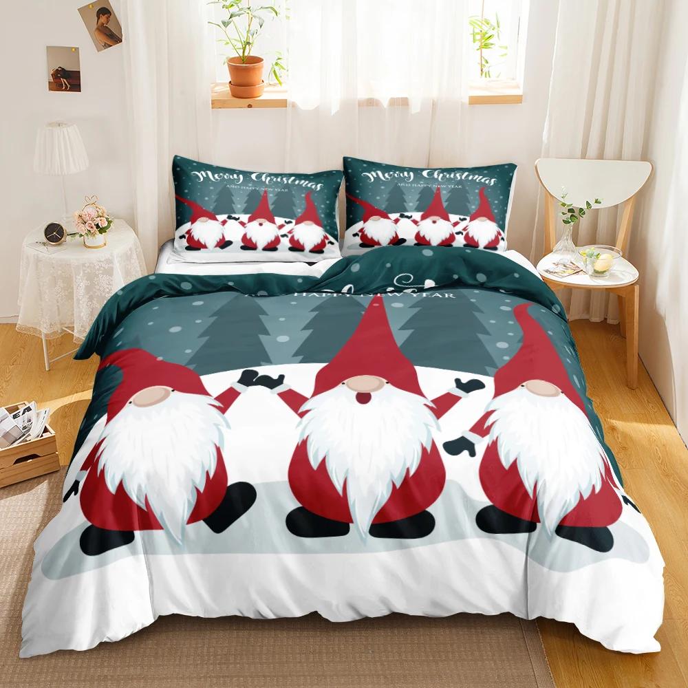 Christmas Duvet Cover Set Christmas Celebration Winter Polyester Bedding Set With Zipper Ties For All Season Double Queen King