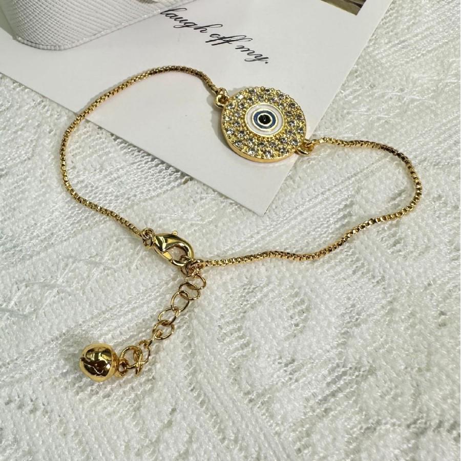 European & American Vintage Evil Eye Full Diamond Gold-Plated Copper Bracelet: Unique Design Hand Jewelry