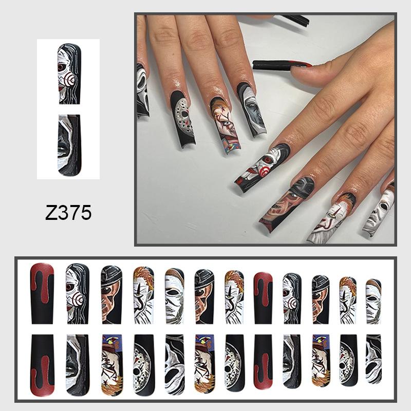 24pcs Press On Nails Long Ballet Nails Fashionable and Cool Halloween Ghost Face Frosted Texture European and American Ins False Nails Wearable Nails