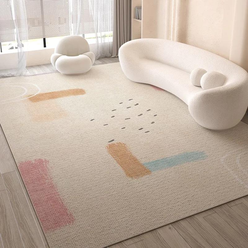 Cream Style Line Living Room Floor Mat, Large-Sized Sofa, Coffee Table Blanket, Bedroom Carpet, Home Decoration