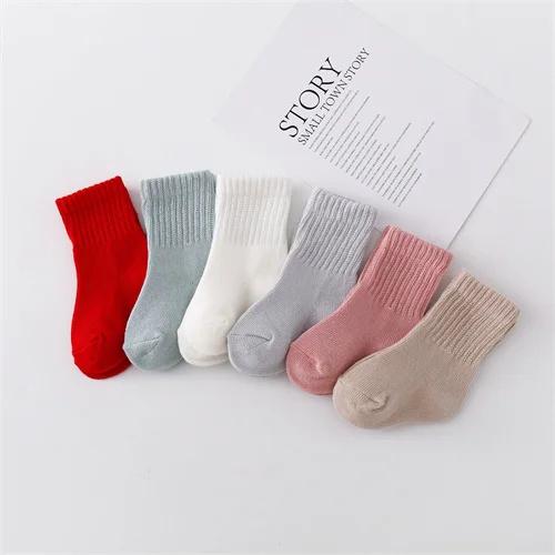 6Pairs/Lot Newborn Baby Boy Girl Sock Cotton Solid Color Comfort Infant Socks For Girls Boys Spring Autumn Korea Style 0-12Month