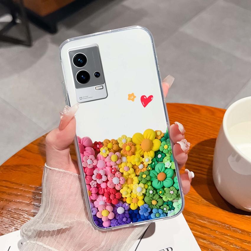 

Phone Cover For Vivo iQOO8 Neo3 5 6 U1 U3 Z5 Z6 Exquisite Floral Plant Pattern Soft Silicone Dustproof Transparent Protection Back Cover For Vivo Capa Vivo NEX A