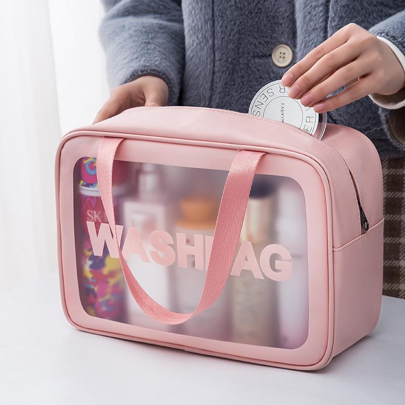 Waterproof Portable Makeup Organizer - Large Capacity PU Clear Toiletry Travel Bag