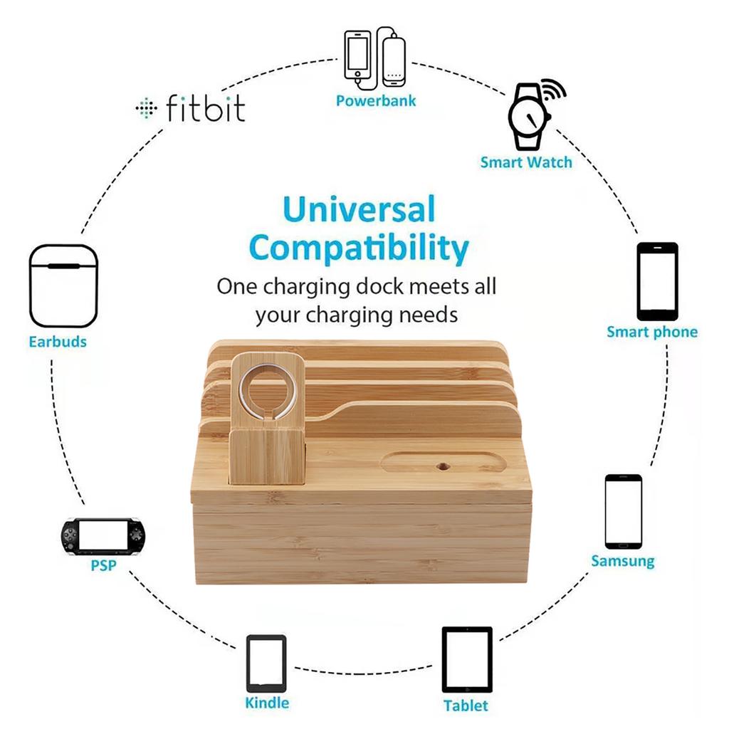 Tablet Station Holder, Cell Phone Station Holder, 3-Shelf Station Holder, Bamboo Watch Holder, Tablet Holder, for