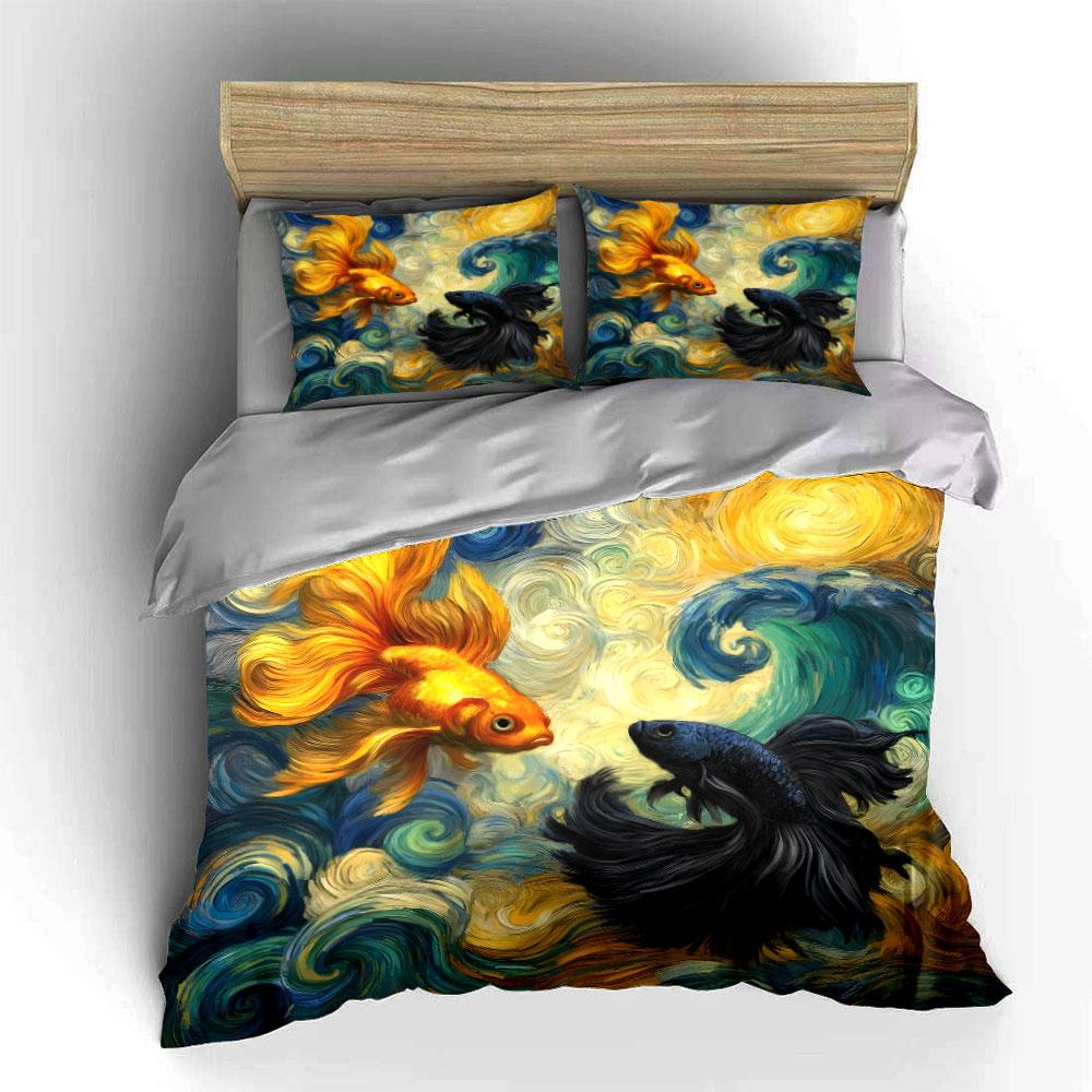 "Fish Art Bedding Set Decor" Multiple sizes kid's and adults' bedroom Exquisite 3PC bedding set gift