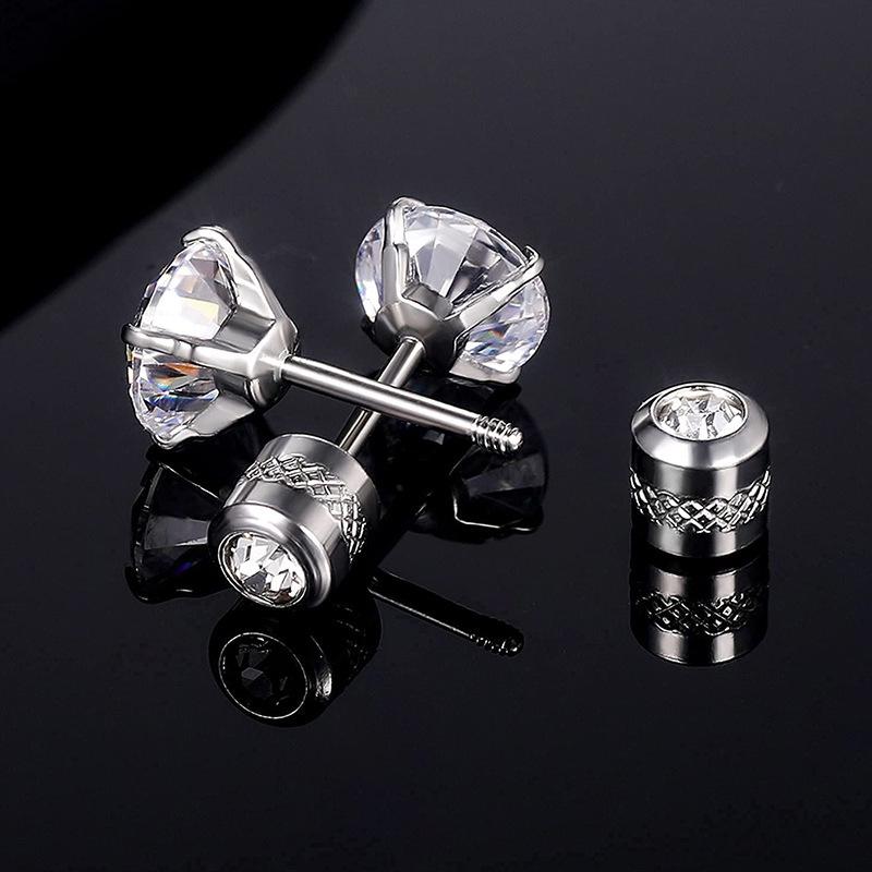 G23 Titanium Alloy Double Diamond Stud Earrings with Four-Prong Setting, 5A Zirconia, for Cartilage Piercing.