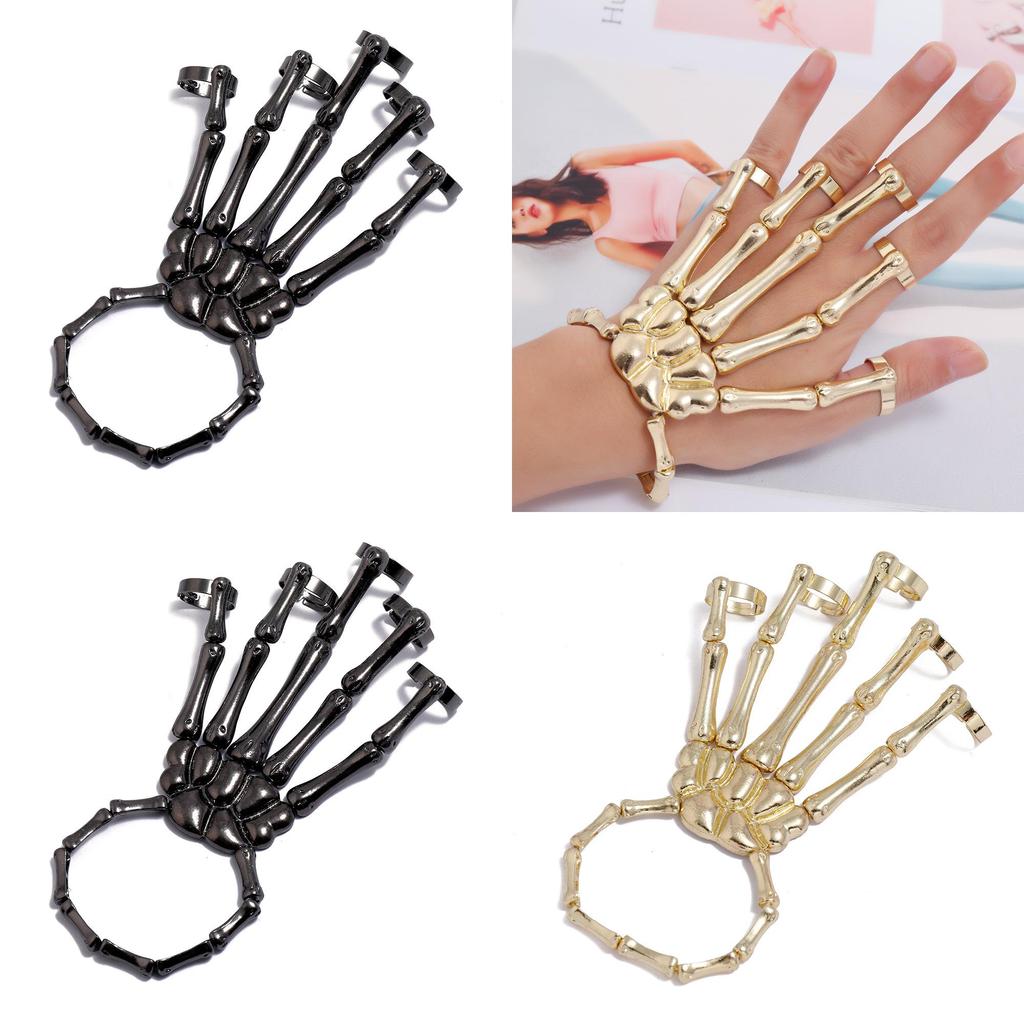 Punk Skeleton Hand Bracelet For Women With Alloy Metal Gothic Halloween Jewelry