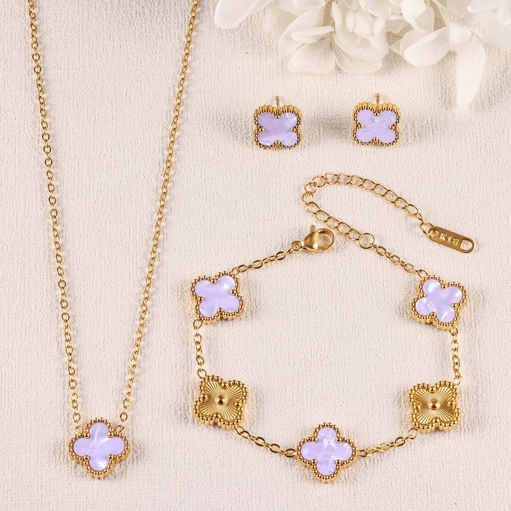 3PCS clover necklace bracelet earrings 18K gold-plated non fading light luxury fashion accessory