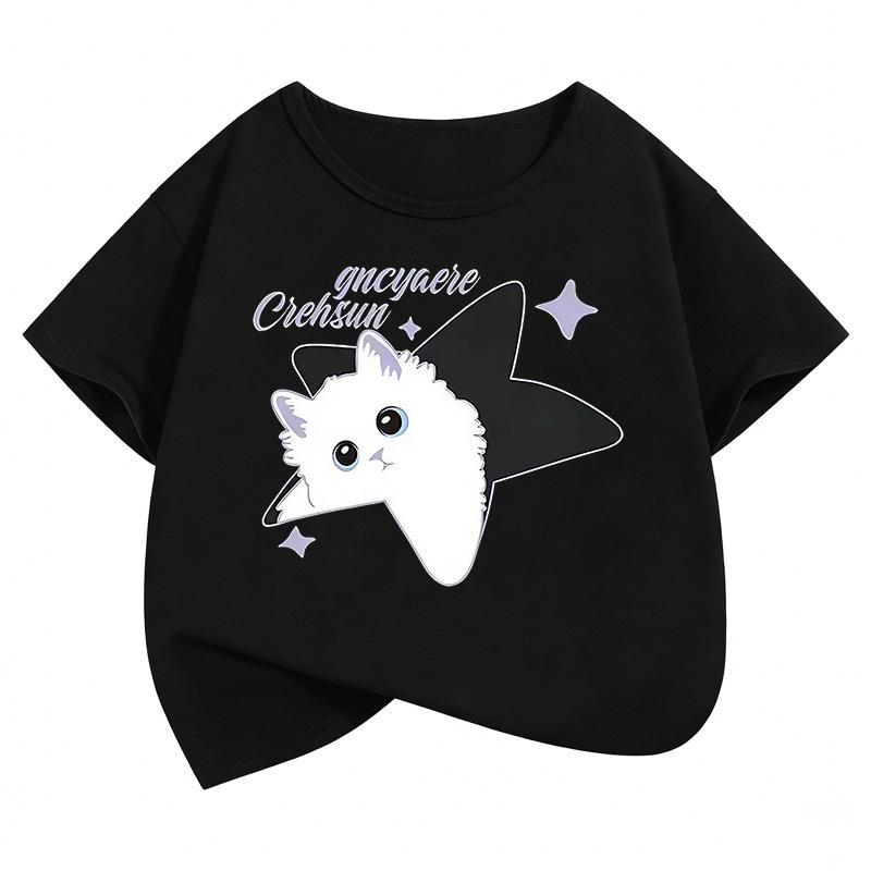 Cute Cat Graphic Kids Tshirts Summer Short Sleeve Tees Cartoon Animal Boys Girls Clothes Kawaii Kitten Tops Y2K Children Tshirt