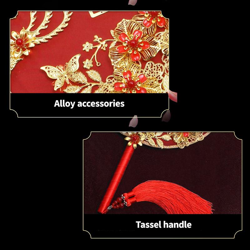 Chinese Style Wedding Dress Bridal Hand Fans Handmade Luxurious Phoenix Flower Round Xi Fans Red/Gold Xiuhe Hanfu Photo Props