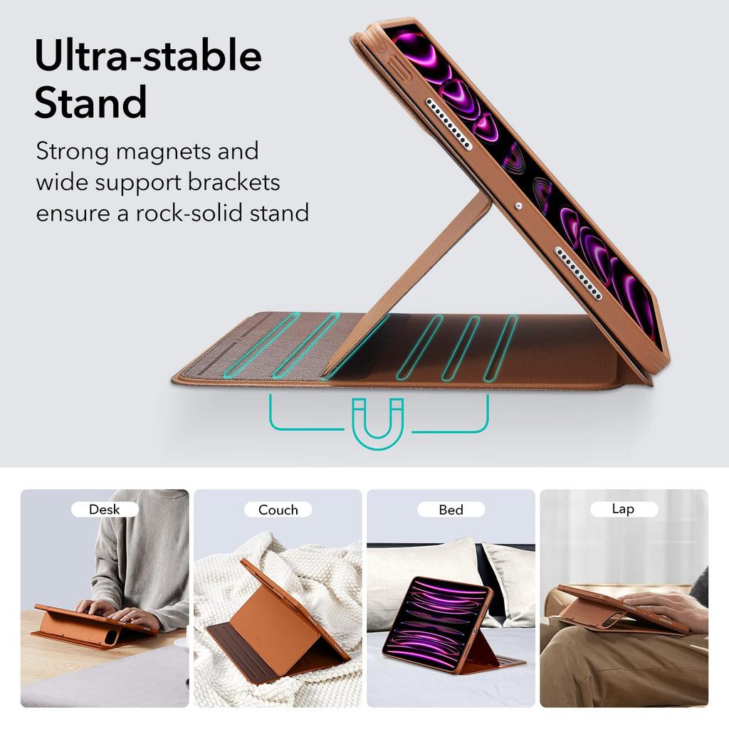 ESR iPad Pro Case Exclusive Rotating Case with Removable Magnetic 9 Adjustable Angle Rugged Shift Brown 12.9 (2022/2021, 6th/5th Generation) Cover,