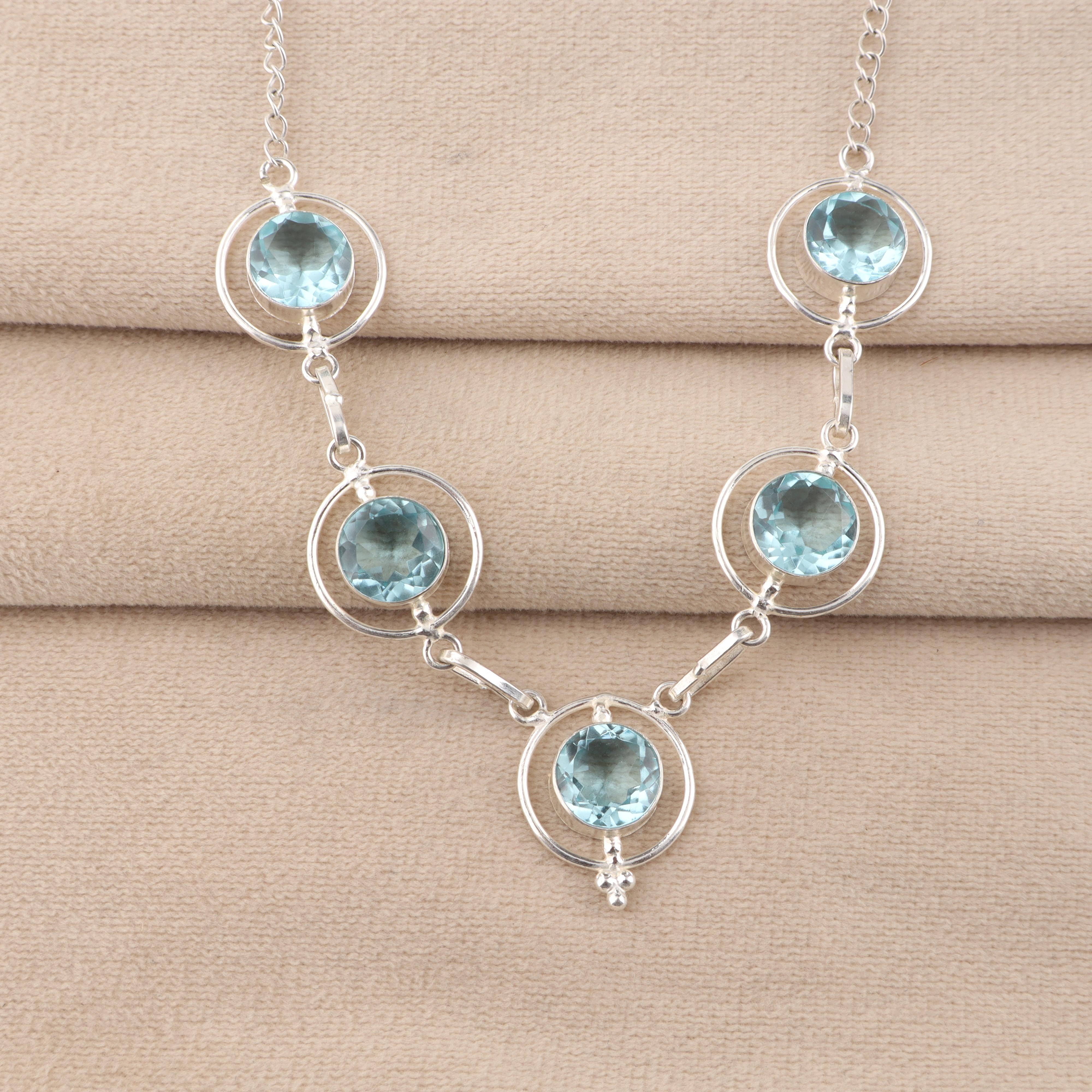 

Sky Blue Topaz Gemstone Silver Necklace 16-18 , 925 Sterling Silver Topaz Necklace, December Birthstone, Elegant Women Necklace RN-2-7