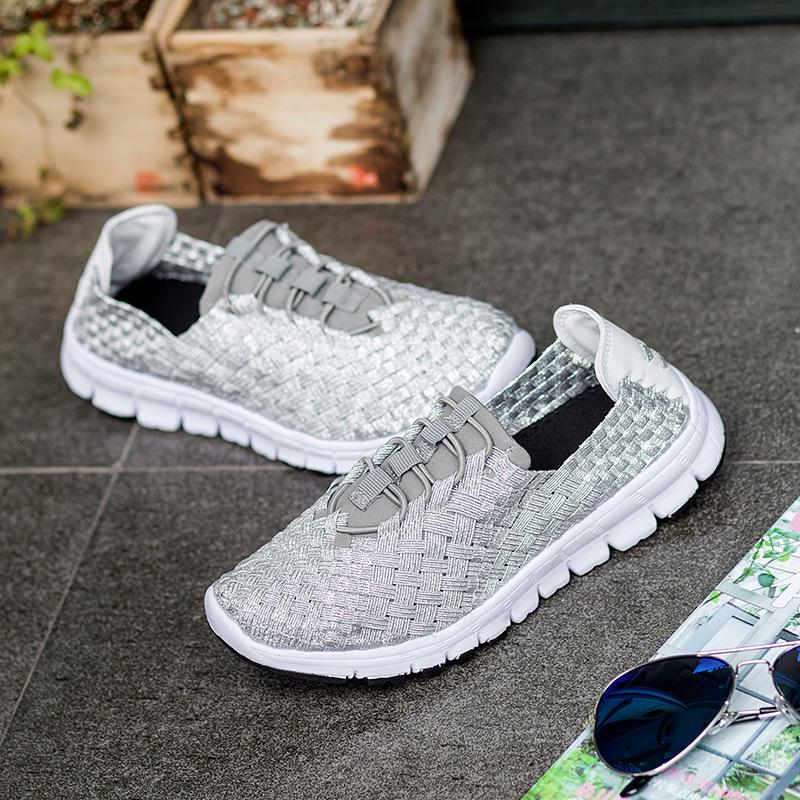 XIHAHA Women Shoes Summer Flats Female Loafers Woman Casual Flat Woven Shoe Breathable Sneakers Slip on Couple Light Sports