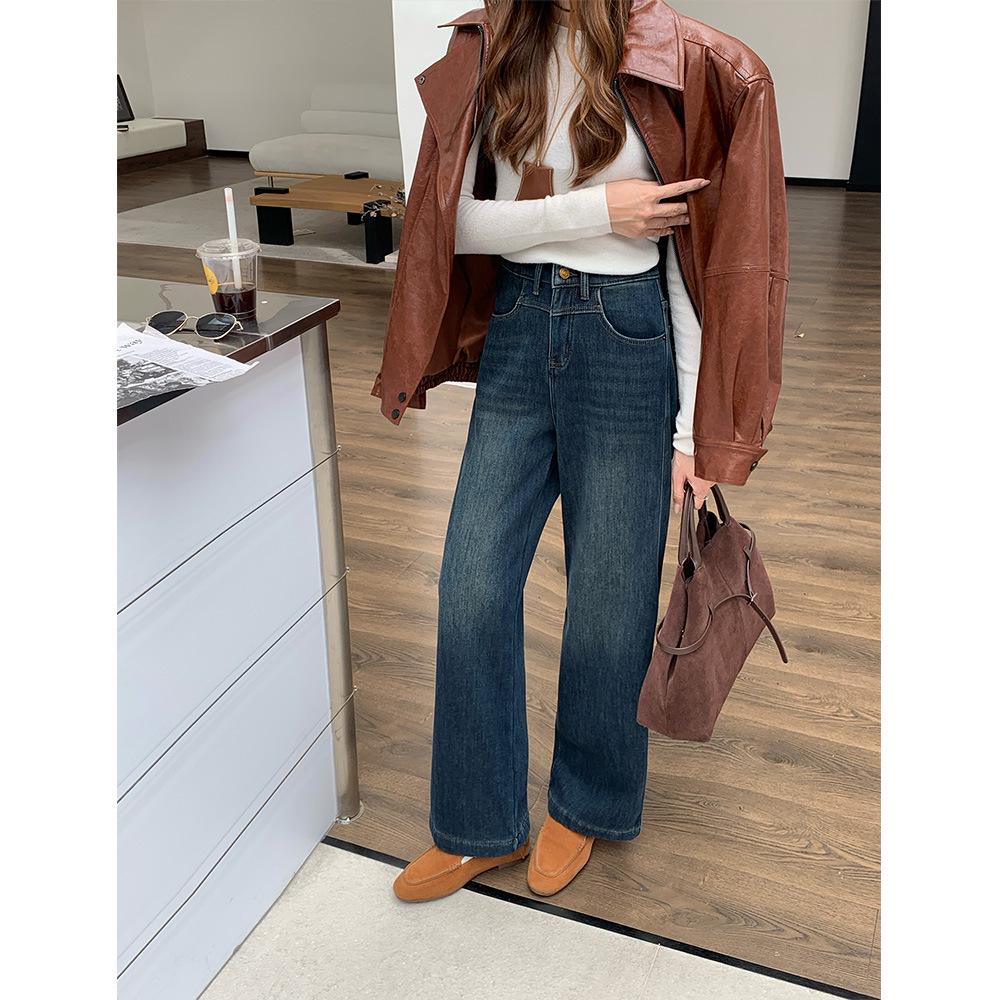 2026 Spring High Waist Stretchy Plus Size Wide Leg Jeans for Women - Slimming, Versatile, Straight Leg Pants