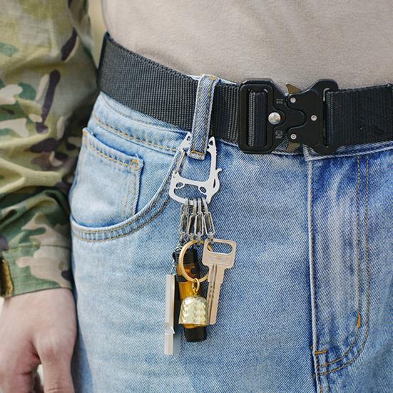 Stainless Steel Lucky Cat Keychain with Detachable S-shape Hooks Heavy Duty Outdoor Camping Portable Car Key Holder Metal Hanging Buckle Carabiner