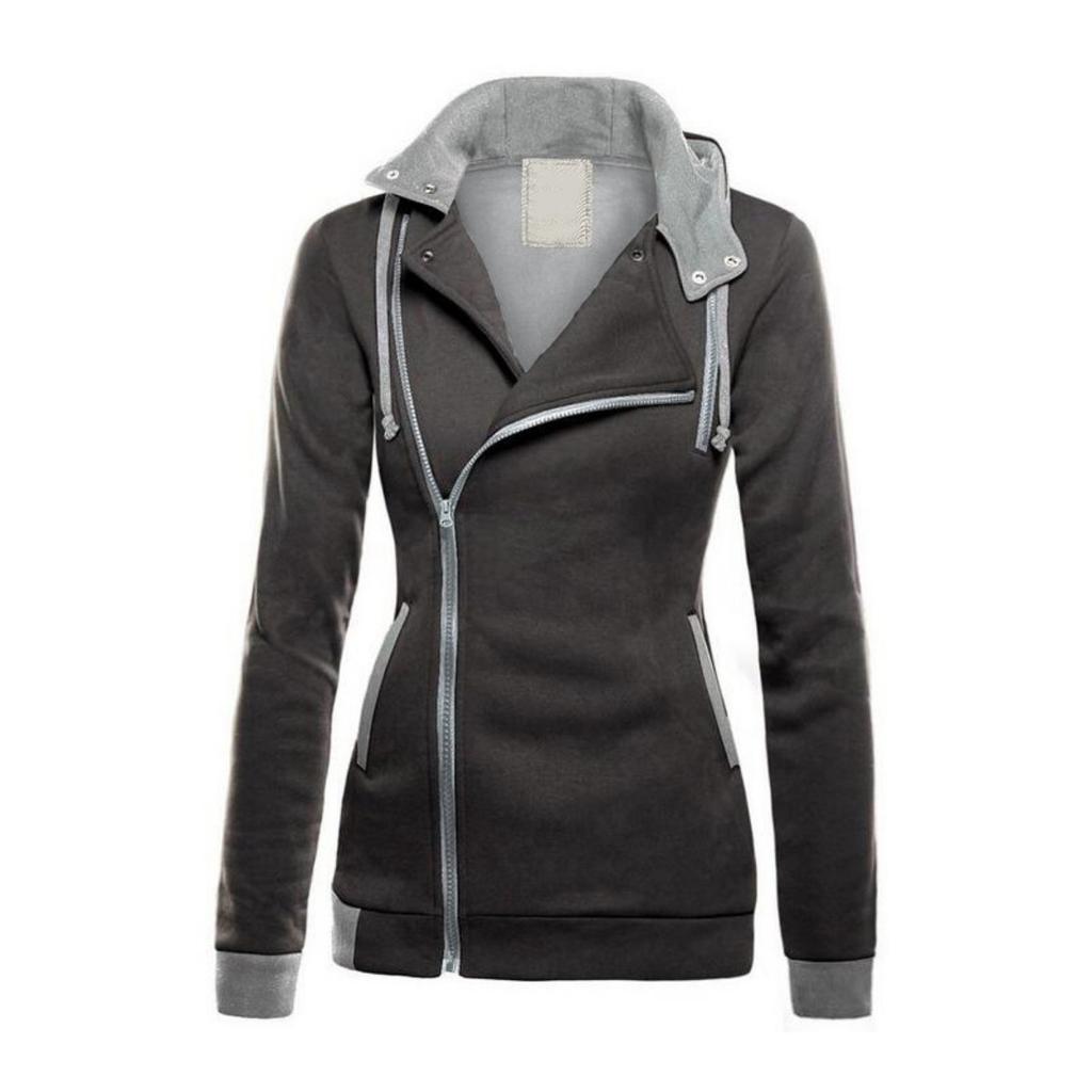 Women's  Spring Fleece Lined Color Block Hooded Sweatshirt, Thickened Warm Diagonal Zipper Hoodie