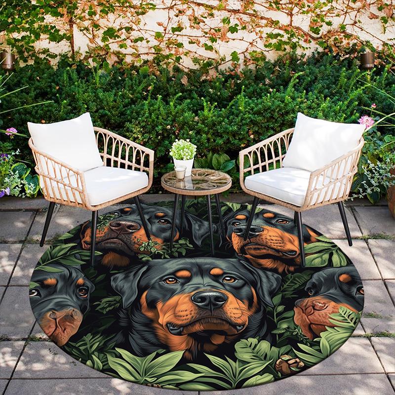 Rottweiler and leaves pattern round rug,Carpet Rug for Living Room Bedroom Playroom ,Non-slip Floor Mat,Holiday Gifts and Birthday Gifts.