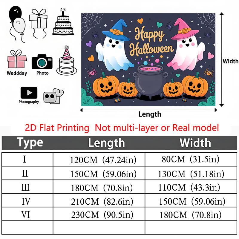 Party Backdrop Halloween Flat Spooky Pumpkins Ghosts Cauldron Event Photo Background Party Decor