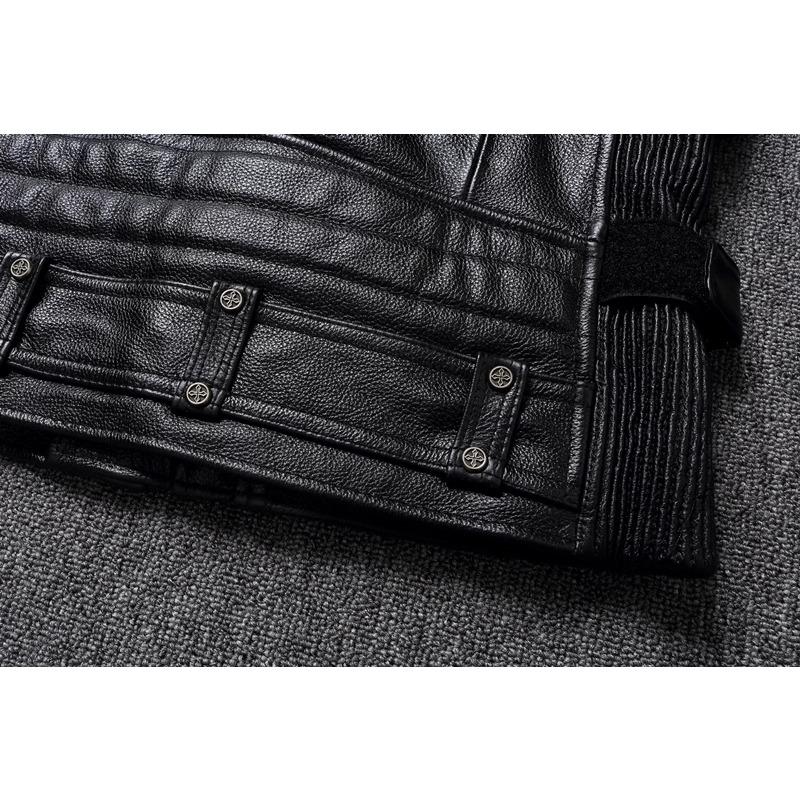 Chinese Size Heavy Motorcycle Jacket Natural Cowhide Leather Top Layer Causal Vintage Retro Moto Suit Leather Coat Winter