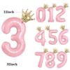 32/42inch Crown Decor Pink Aluminum Foil Digital Balloon Number Balloon For Birthday Party Decor Supplies Girls Birthday Favor