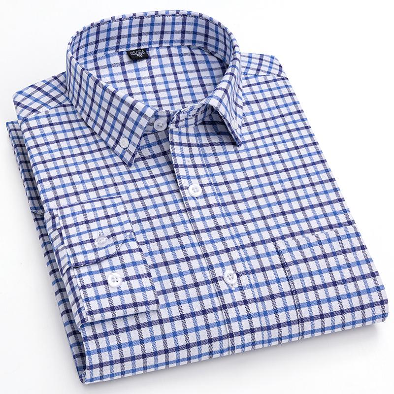 2026 Men Oxford Fashion 100% Cotton  Long Sleeve Casual Slim Solid Color Plaid Print Stripe Formal Dress Shirt Plus Size