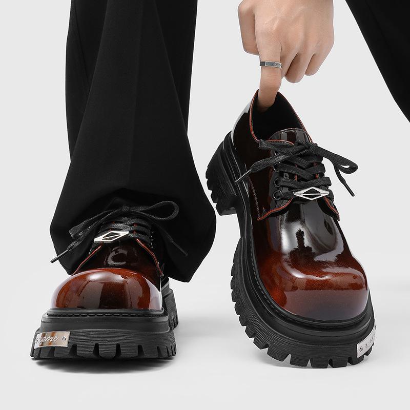 Casual men's lace-up big head glossy derby shoes metal thick-soled heightening shoes-J
