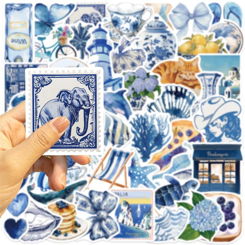 10/30/50PCS Kawaii INS Blue PVC Sticky Sticker Aesthetic DIY Decoration Scrapbooking Hand Accounting Supplies