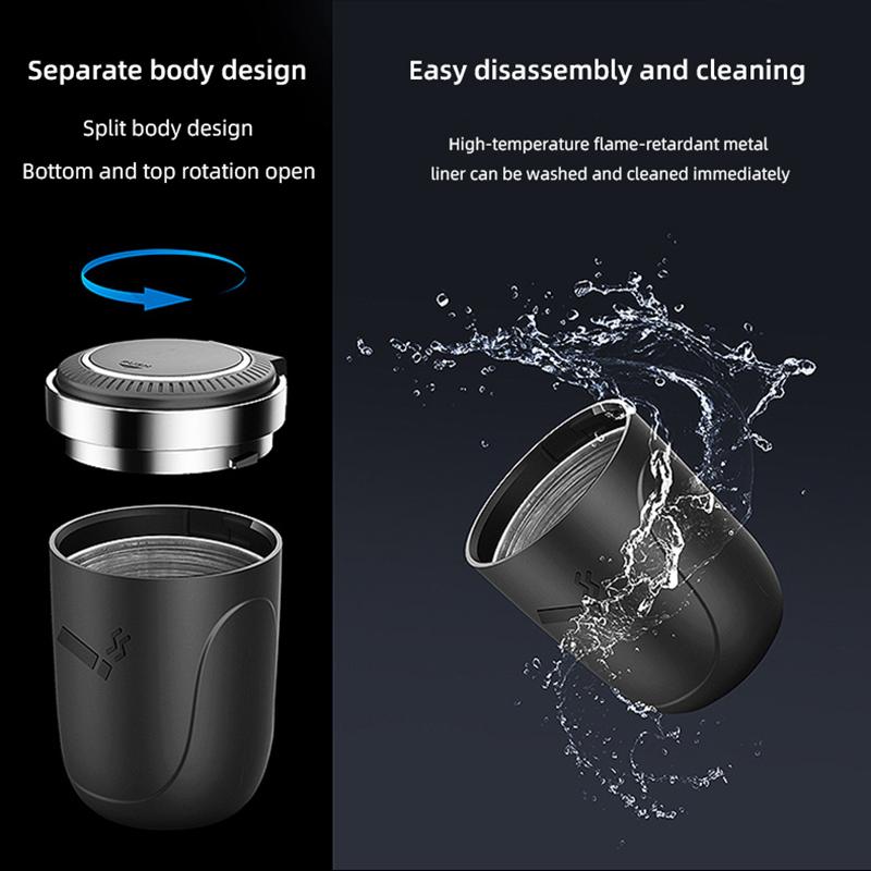 Car Ashtray with Lid Smell Proof Stainless Steel Blue Led Portable Ashtray Cup for Auto Fireproof Shell One Touch Open