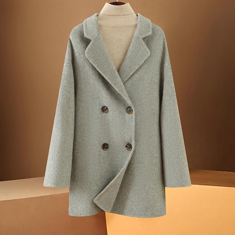 Women's Slim Fit Mid-Length Wool Coat with Suit Collar - Autumn/Winter Petite Style.