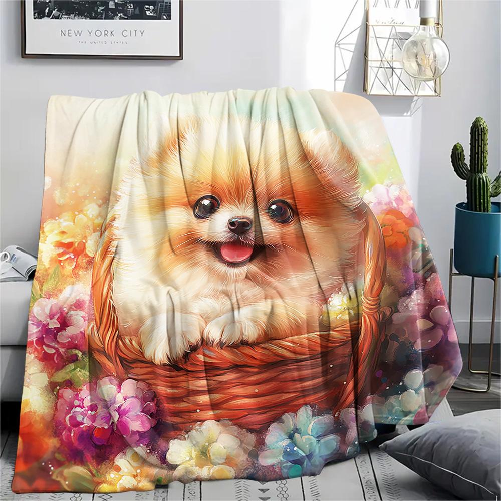 Pomeranian Print Flannel Blanket, High quality Comfortable for All Seasons, Home Decor, Warmth and Comfort, Perfect for Christmas Gifts