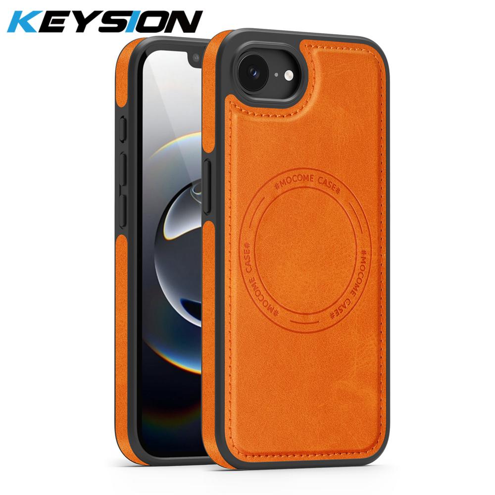 KEYSION Luxuriöse Retro PU-Lederhülle mit MagSafe für iPhone 17e 16e Magnetische stoßfeste Handy-Rückseite für iPhone 16e 17e 2026