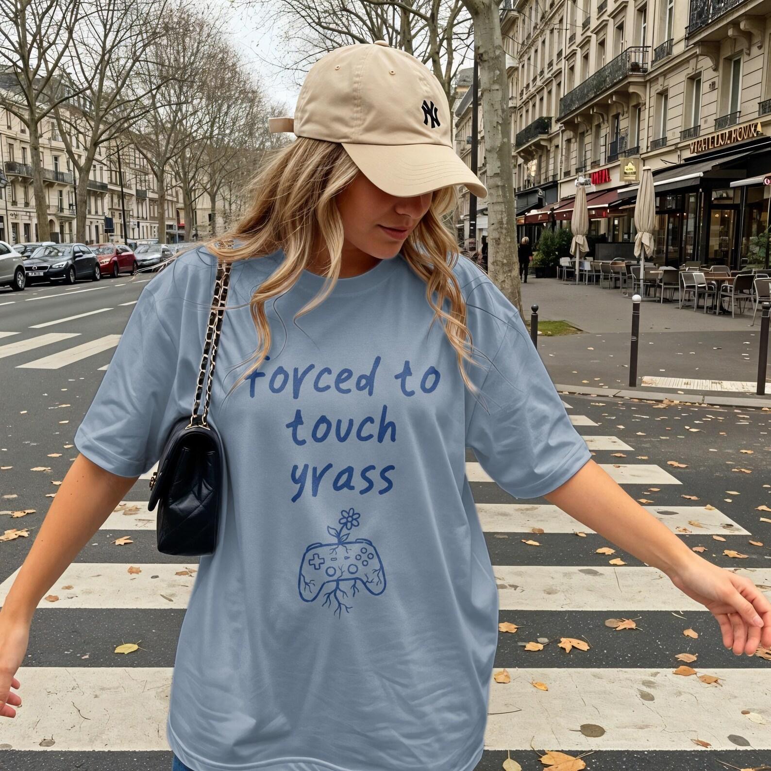 Forced to Touch Grass T-Shirts, Gaming T-shirts, Funny Gamer Gift Idea, Stardew Valley, Streamer Gear, Cozy Gaming, Girl Gamer Apparel S