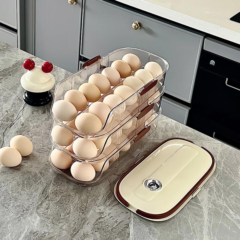 Auto Rolling Fridge Egg Organizer Kitchen Egg Holder for Fridge Space Saving Eggs Dispenser for Refrigerator Storager JAF239
