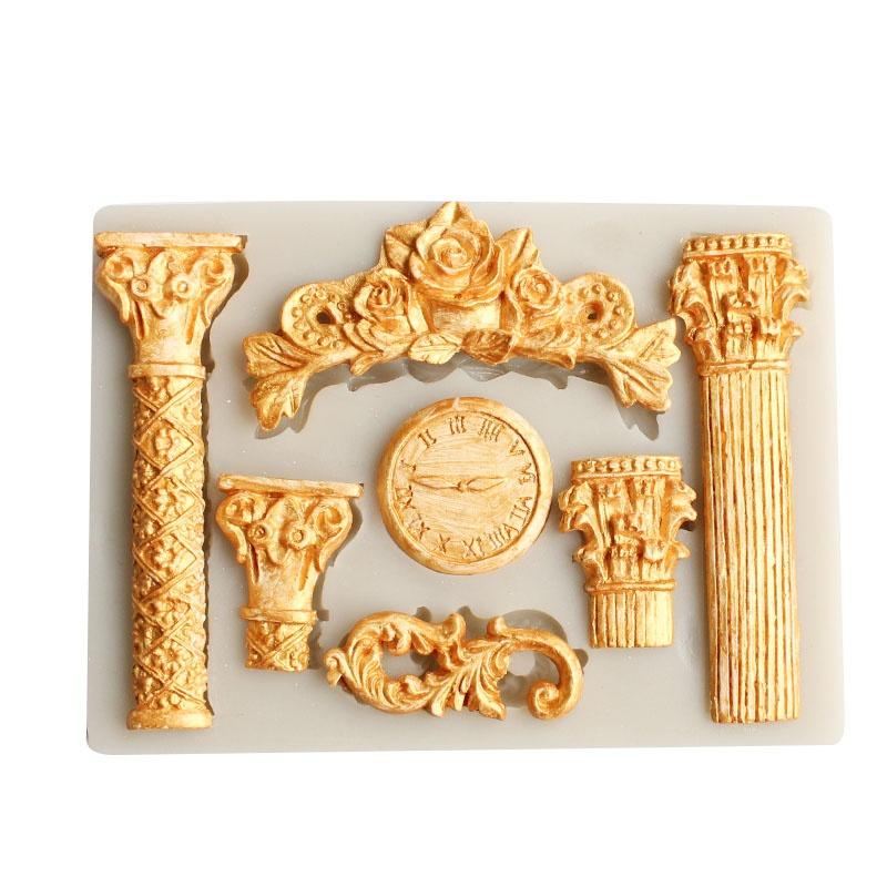 Moule à gâteau en silicone Piliers romains 3D Outils de décoration de gâteau fondant Sugarcraft Horloge Fleur Chocolat Pâte à sucre