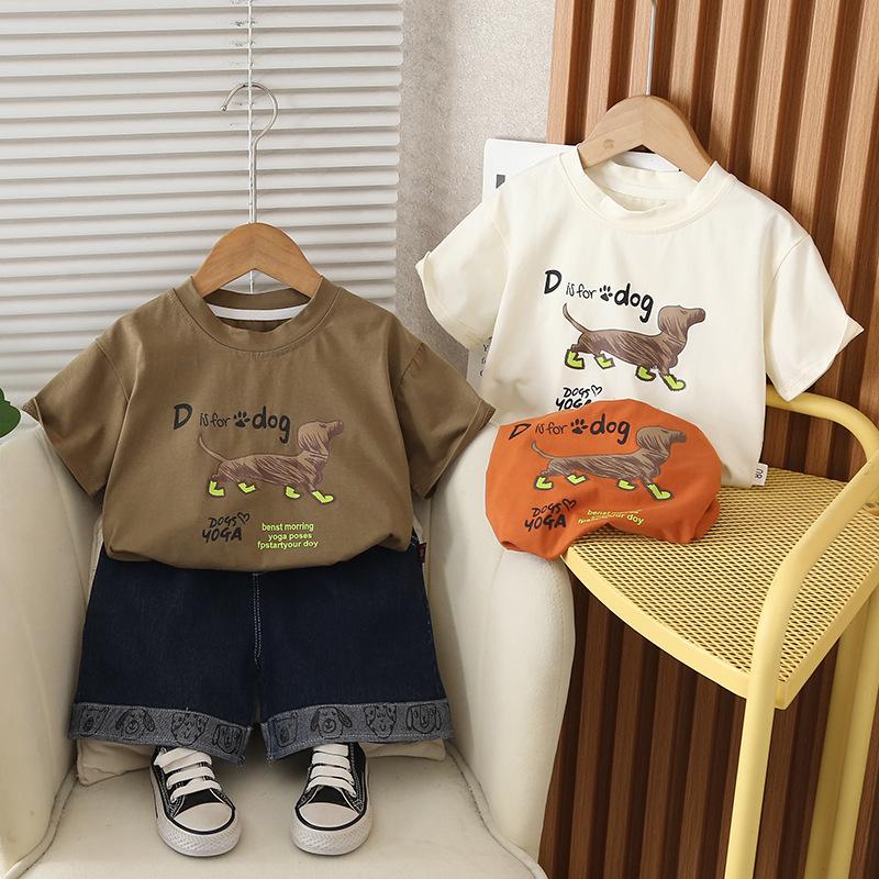 Boys' Summer Outfit Thin Cartoon Children's Short Sleeved Set Summer T-shirt+shorts Two-piece Set