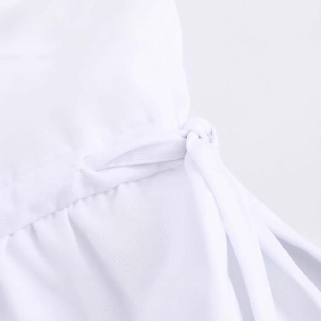 2025 Summer Spaghetti Strap Cotton Embroidered Dress: Fashionable Solid Color Women's Dress