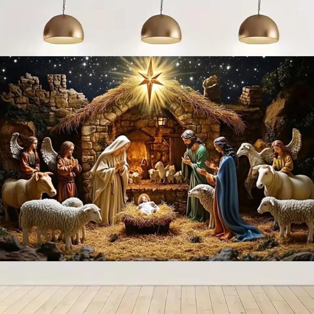 Nativity scene, starry night party decoration, backdrop, traditional Christmas photography supplies, prop4817