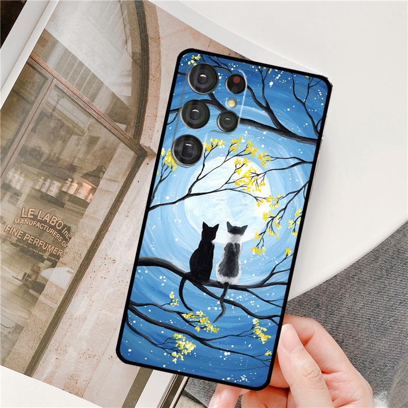 Space Happy Cats Phone Case For Samsung Galaxy S25 Ultra S9 S10 S20 FE S21 S22 S23 Plus S24 Ultra Full Cover