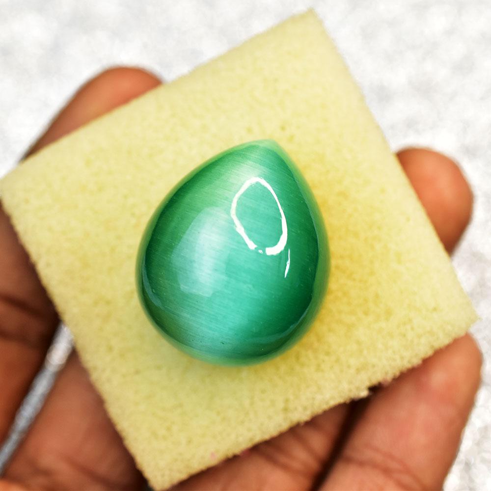 25x23mm Pear Cabochon Cut Natural Cat'S Eye Green Loose Gemstone for Jewelry Making and Crafts