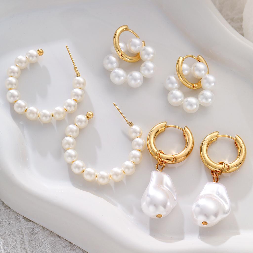 6pcs Vintage Baroque Pearl Drop Earrings Set for Women Europe and America Luxury Gold Color Dangle Earrings Elegant Jewelry New