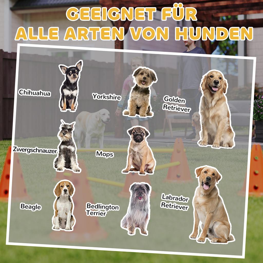 Dog Agility Equipment Set of Six Cones, Six Poles with Carry Bag, Three-Piece Adjustable Height Jumping Obstacles Orange