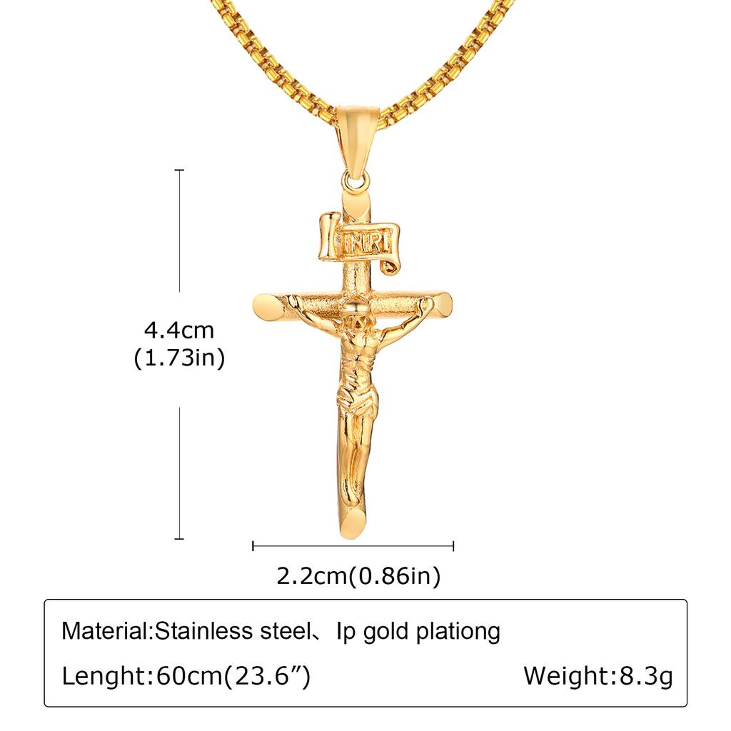 Men's Stylish Gold Color Necklace, Stainless Steel Geometric Cross Pendant Necklace, Vintage Fashion Jewelry Gift To Father