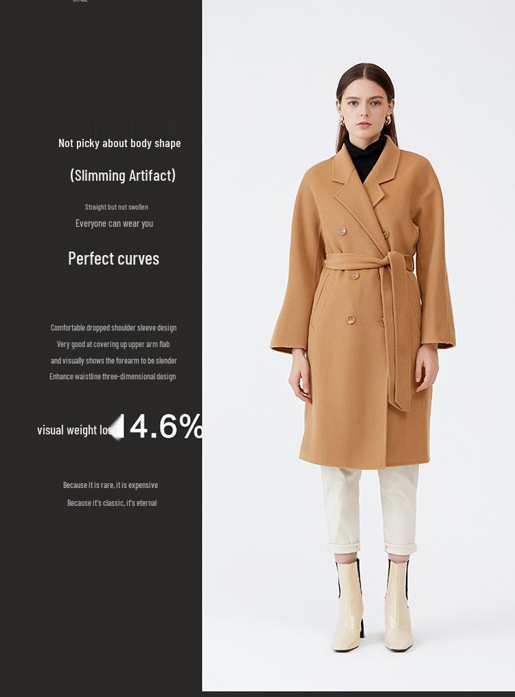 Red Wool Double-faced Long Coat with Belt - Winter Fashion Outerwear