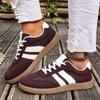 Women's Color-Blocked Round-Toe Lace-Up Flat Low-Top Training Sports Board Shoes, European Style, Available In Large Sizes.