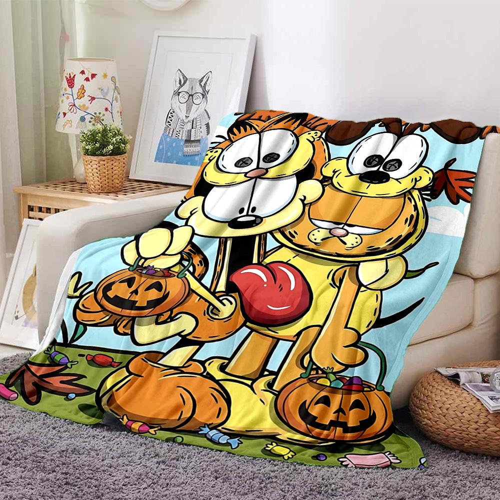 Garfield Halloween Cartoon Flannel Blanket Super Soft Warm Cozy Blanket for Sofa Bed Office Travel All‑Season Home Decor Gift