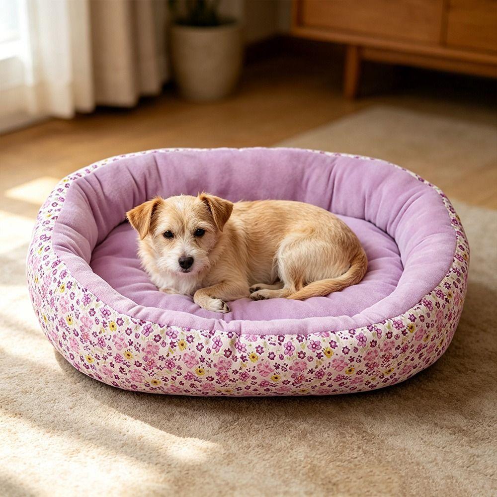 Puppy Sofa Pet Bed Breathable Cat Bed Flower-printed Indoor Cat House  for Dogs Sleeping